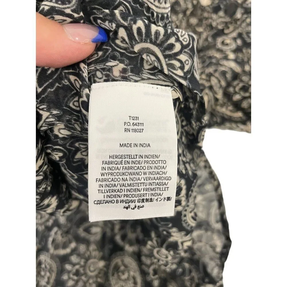 Boden Womens Swing Top UK 14 US 10 Black Paisley Ruffled Cottagecore T1231 NWT